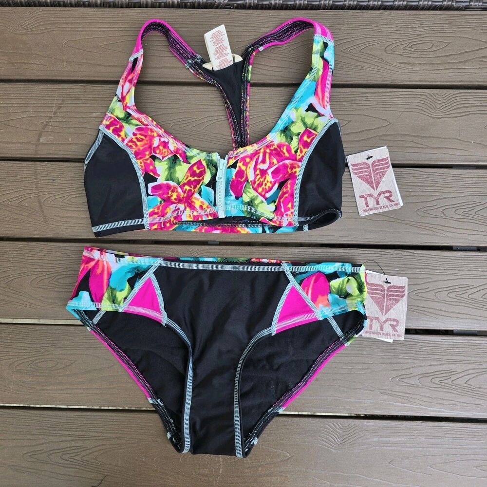 TYR Womens Florina Mikala Top Jada W/Kiki Bottom Pink/blk  Floral Sz S New